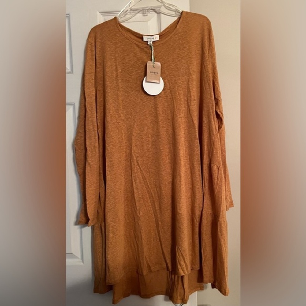 Umgee  Beige Back Tiered Henley Linen Blend Midi T-Shirt Dress NWT XL #2338